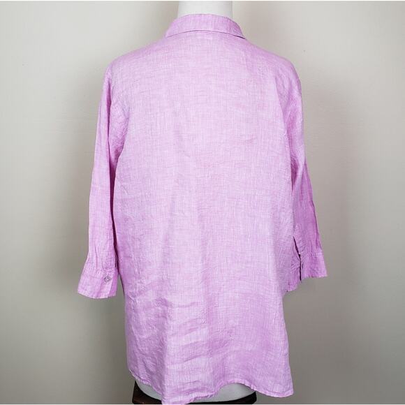 J. Jill Pink Linen top 1/2 Button 3/4 Length Sleeves Women's Size Petite Small - Picture 2 of 9